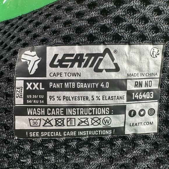 Leatt MTB GRAVITY 4.0 Men Sz XXL US 36 Green Black BMX Mountain Bike Pants 39x32 - Picture 7 of 9